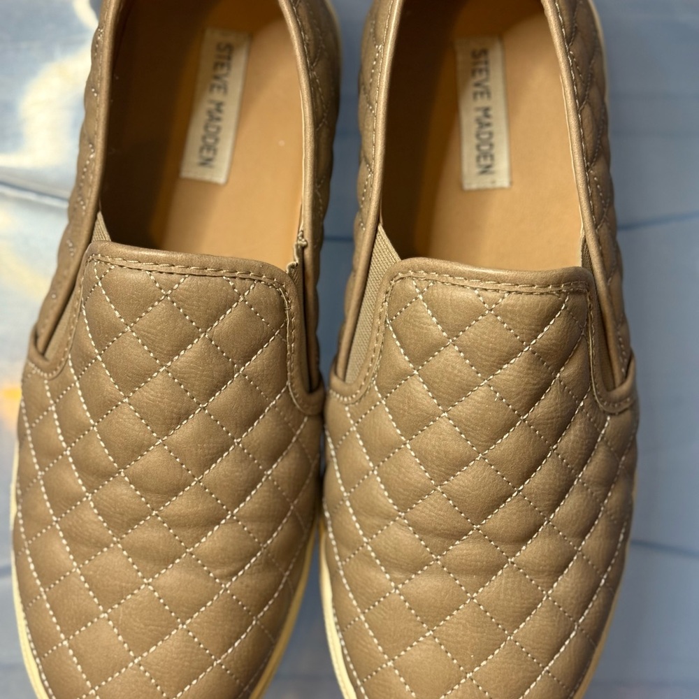 Steve Madden Tan Quilted Slip-On Shoes